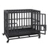 Heavy Duty Dog Crate 38 in Metal Dog Kennel with Wheels and Removable Tray