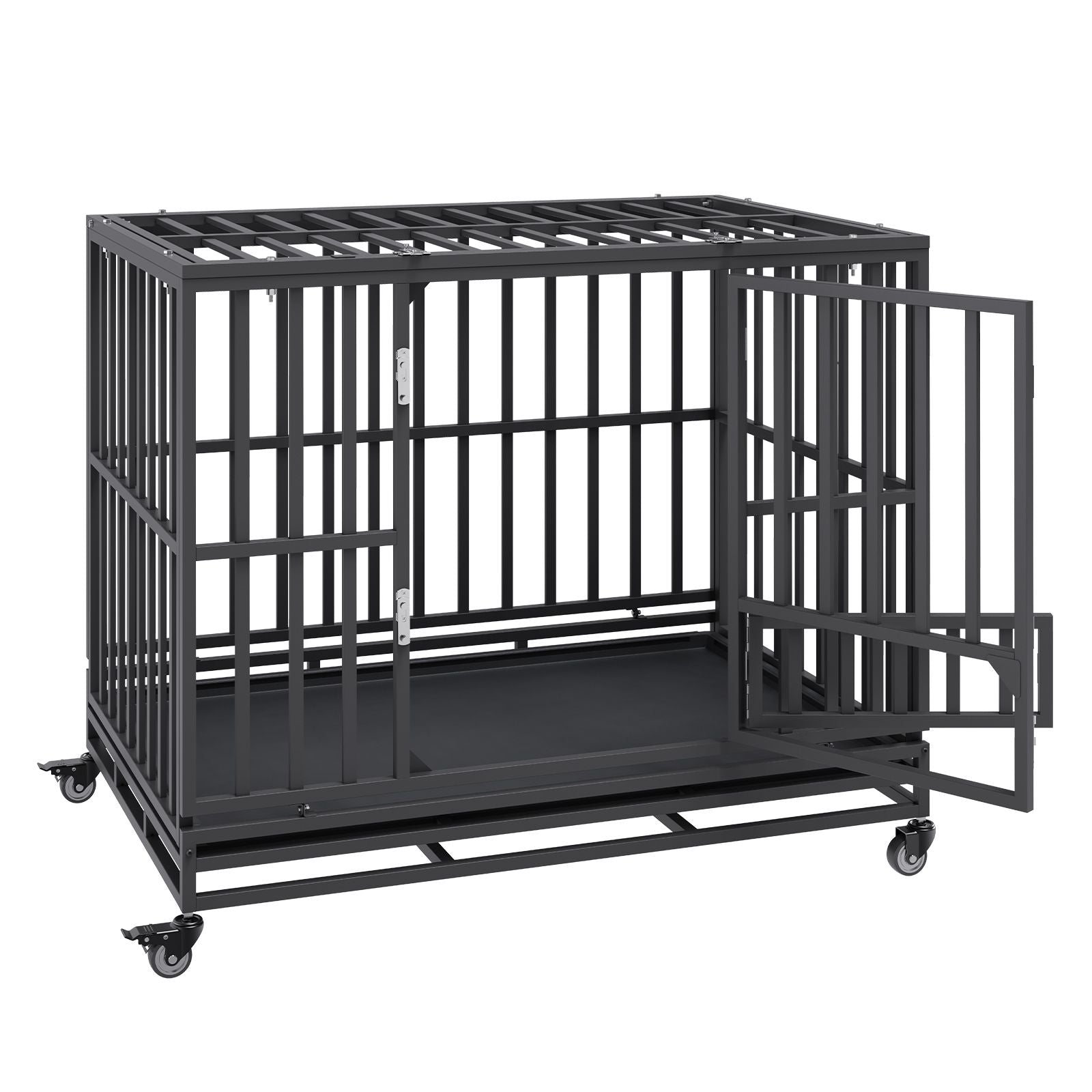 47 Inch Heavy Duty Dog Crate, Indestructible Dog Crate, 3-Door Heavy Duty Dog Kennel for Medium to Large Dogs with Lockable Wheels and Removable Tray, High Anxiety Dog Crate for Indoor & Outdoor