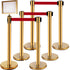 Stanchion Post Barriers 6-Set Line Dividers, Stainless Steel Stanchions with 6.6 Red Retractable Belts, Stanchions with One Sign Frame, 34.6 Queue Safety Stanchions (Gold)