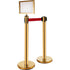 Stanchion Post Barriers 6-Set Line Dividers, Stainless Steel Stanchions with 6.6 Red Retractable Belts, Stanchions with One Sign Frame, 34.6 Queue Safety Stanchions (Gold)