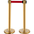 Stanchion Post Barriers 6-Set Line Dividers, Stainless Steel Stanchions with 6.6 Red Retractable Belts, Stanchions with One Sign Frame, 34.6 Queue Safety Stanchions (Gold)