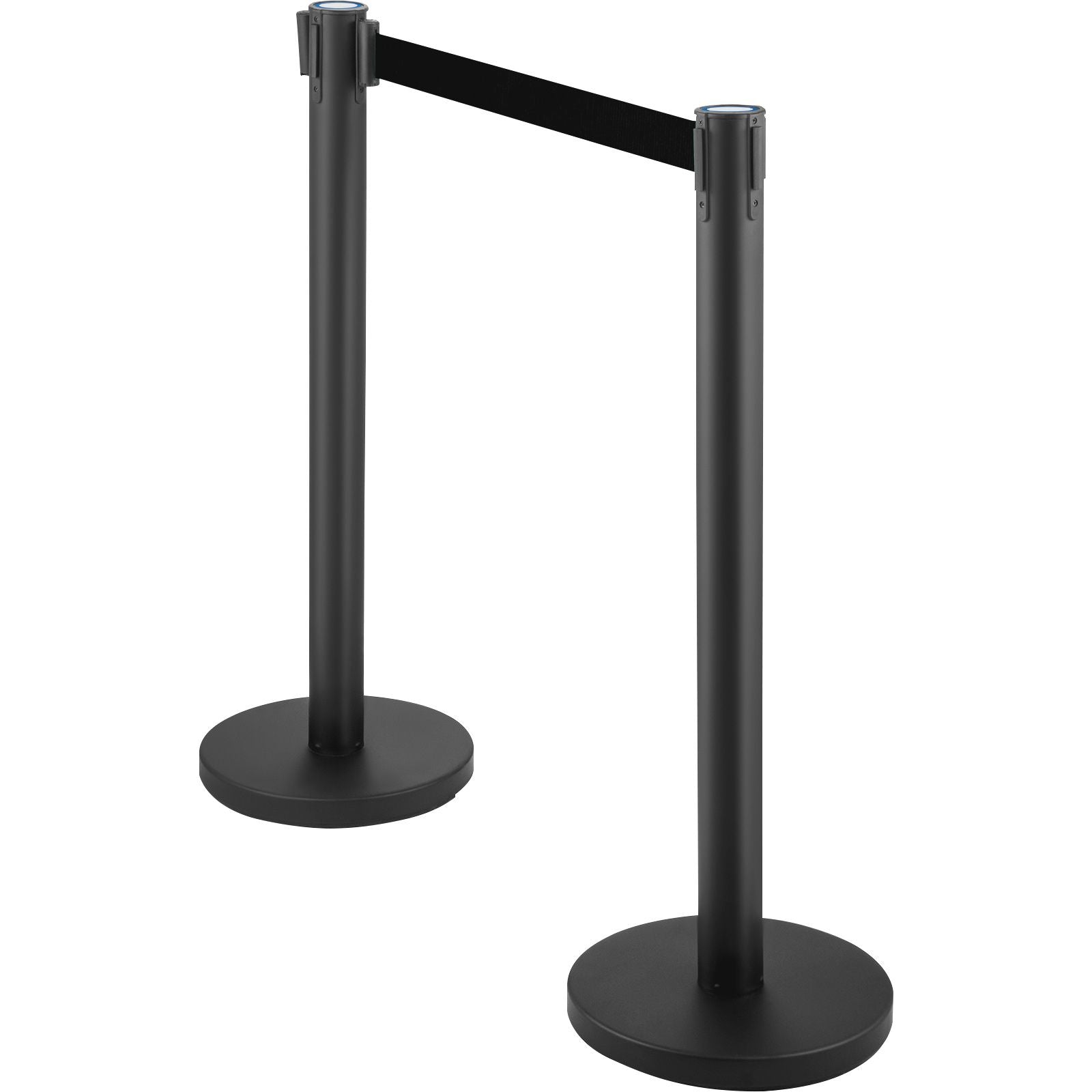 Crowd Control Stanchion, Set of 6 Pieces Stanchion Set, Stanchion Set with 6.6 ft/2 m Black Retractable Belt, Black Crowd Control Barrier with Concrete and Metal Base – Easy Connect Assembly