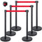 Crowd Control Stanchion, Set of 6 Pieces Stanchion Set, Stanchion Set with 6.6 ft/2 m Red Retractable Belt, Crowd Control Barrier with Rubber Base – Easy Connect Assembly for Crowd Control (Black)