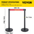 Crowd Control Stanchion, Set of 6 Pieces Stanchion Set, Stanchion Set with 6.6 ft/2 m Red Retractable Belt, Crowd Control Barrier with Rubber Base – Easy Connect Assembly for Crowd Control (Black)