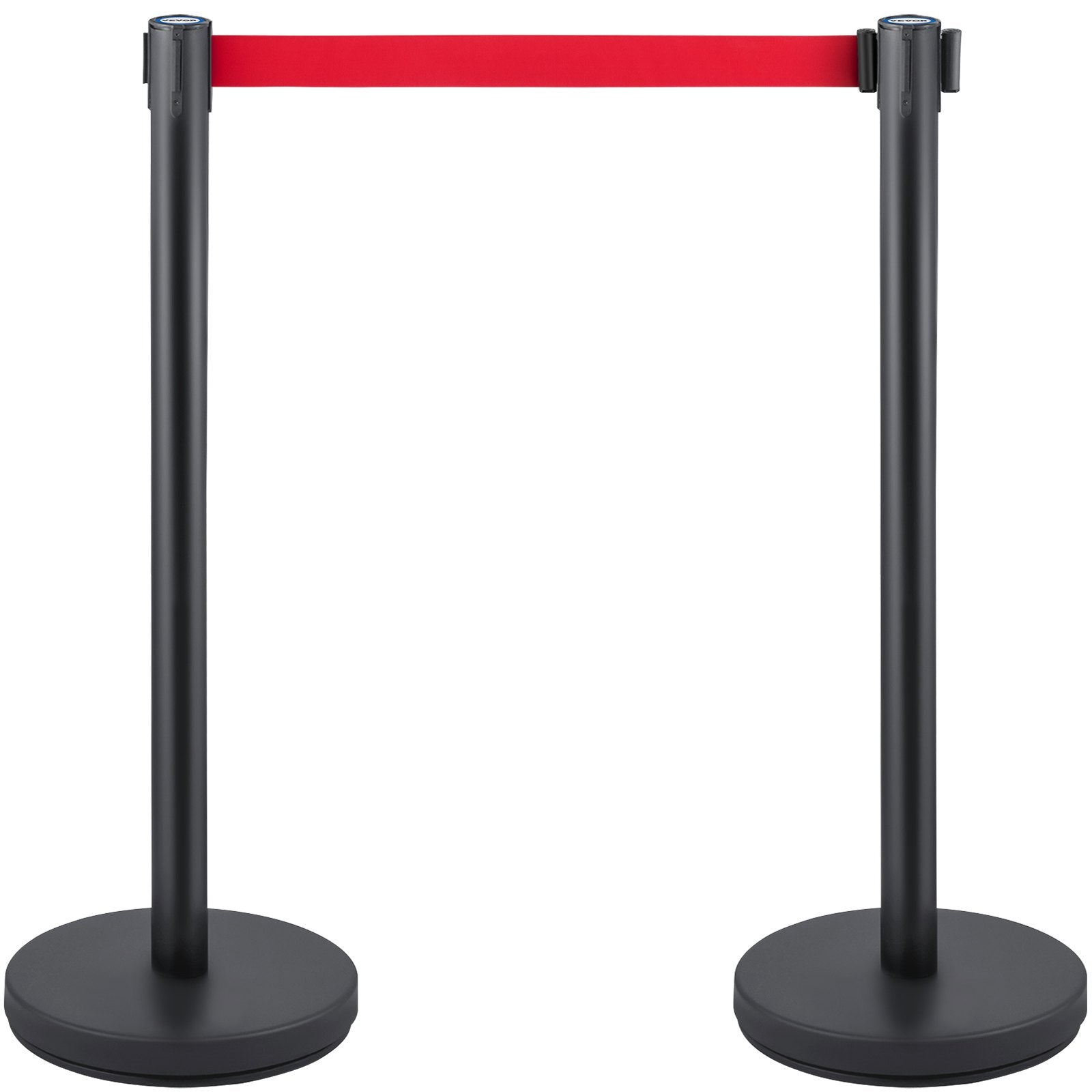 Crowd Control Stanchion, Set of 6 Pieces Stanchion Set, Stanchion Set with 6.6 ft/2 m Red Retractable Belt, Crowd Control Barrier with Rubber Base – Easy Connect Assembly for Crowd Control (Black)