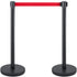 Crowd Control Stanchion, Set of 6 Pieces Stanchion Set, Stanchion Set with 6.6 ft/2 m Red Retractable Belt, Crowd Control Barrier with Rubber Base – Easy Connect Assembly for Crowd Control (Black)