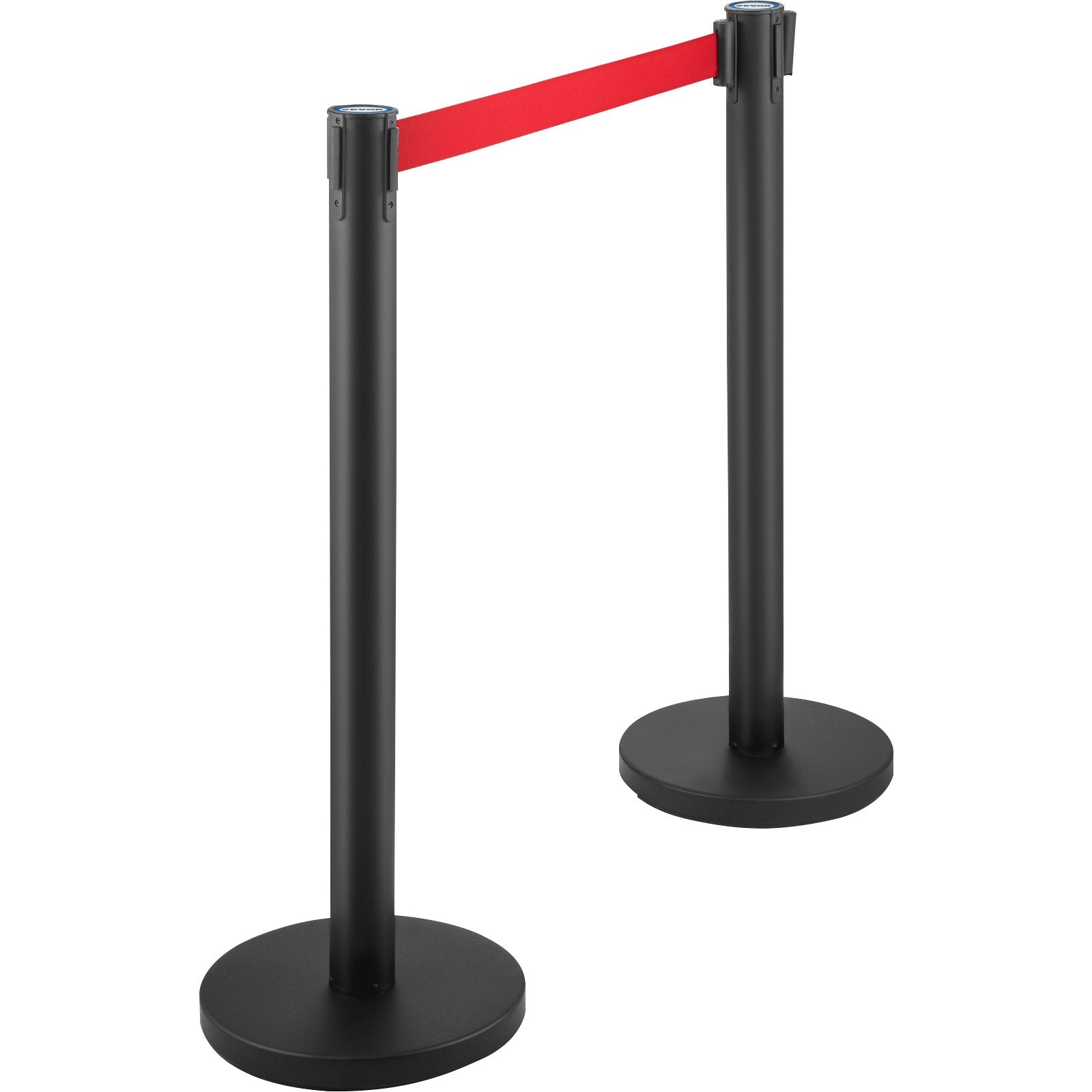 Crowd Control Stanchion, Set of 6 Pieces Stanchion Set, Stanchion Set with 6.6 ft/2 m Red Retractable Belt, Crowd Control Barrier with Rubber Base – Easy Connect Assembly for Crowd Control (Black)