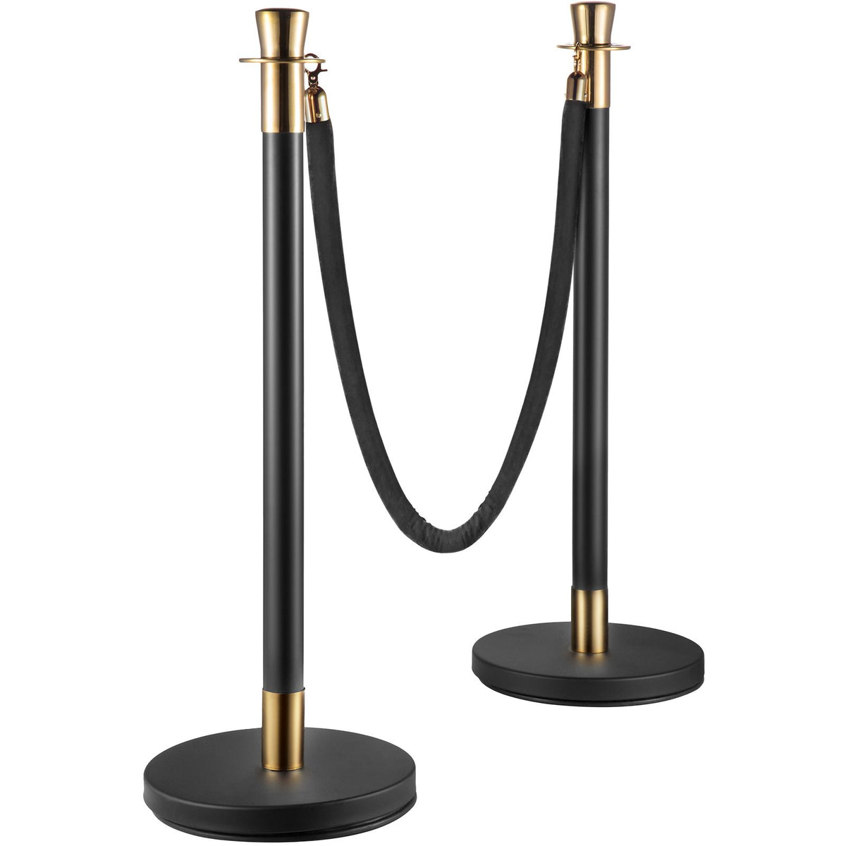 Crowd Control Stanchion, Set of 6 Pieces Stanchion Set, Stanchion Set with 5 ft/1.5 m Black Velvet Rope, Black Crowd Control Barrier with Sturdy Concrete and Metal Base – Easy Connect Assembly