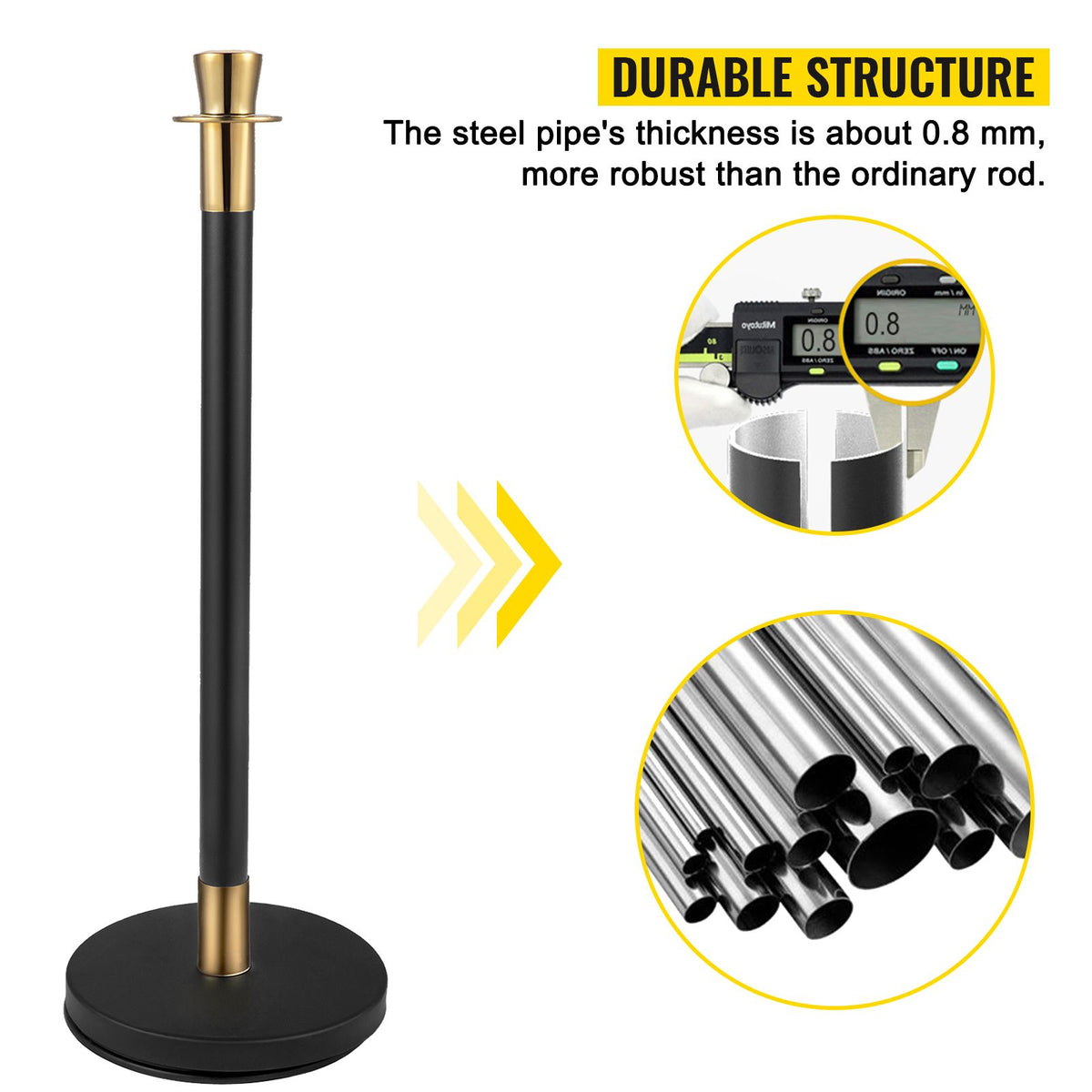 Crowd Control Stanchion, Set of 6 Pieces Stanchion Set, Stanchion Set with 5 ft/1.5 m Black Velvet Rope, Black Crowd Control Barrier with Sturdy Concrete and Metal Base – Easy Connect Assembly