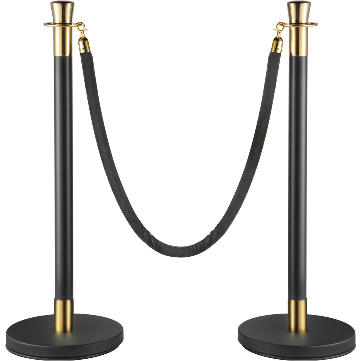 Crowd Control Stanchion, Set of 6 Pieces Stanchion Set, Stanchion Set with 5 ft/1.5 m Black Velvet Rope, Black Crowd Control Barrier with Sturdy Concrete and Metal Base – Easy Connect Assembly