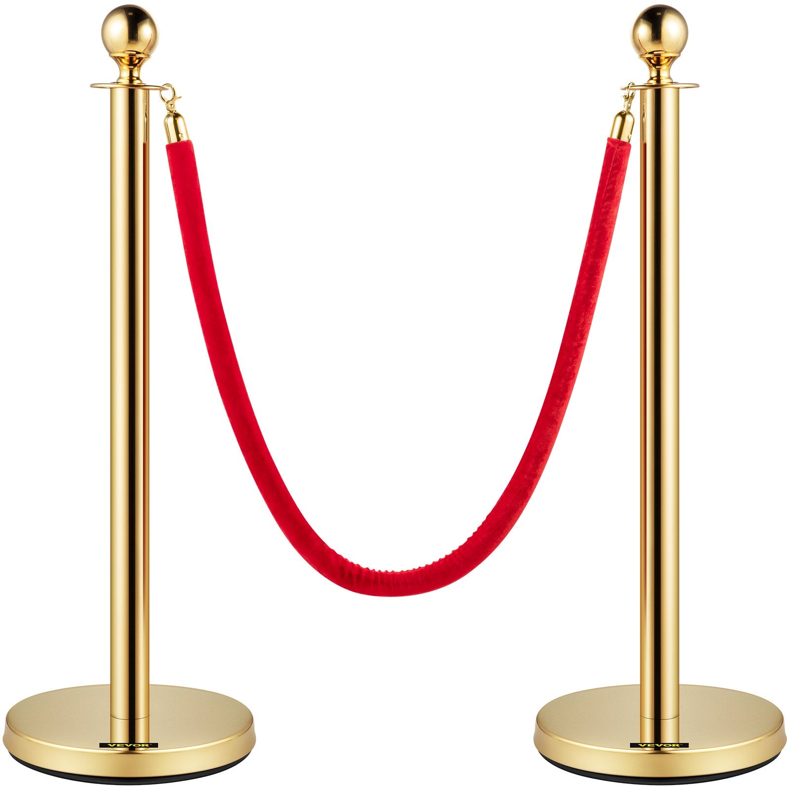4PCS Gold Stanchion Posts Queue, 38 Inch Red Velvet Rope, Crowd Control Barriers Queue Line Rope, Barriers for Party Supplies