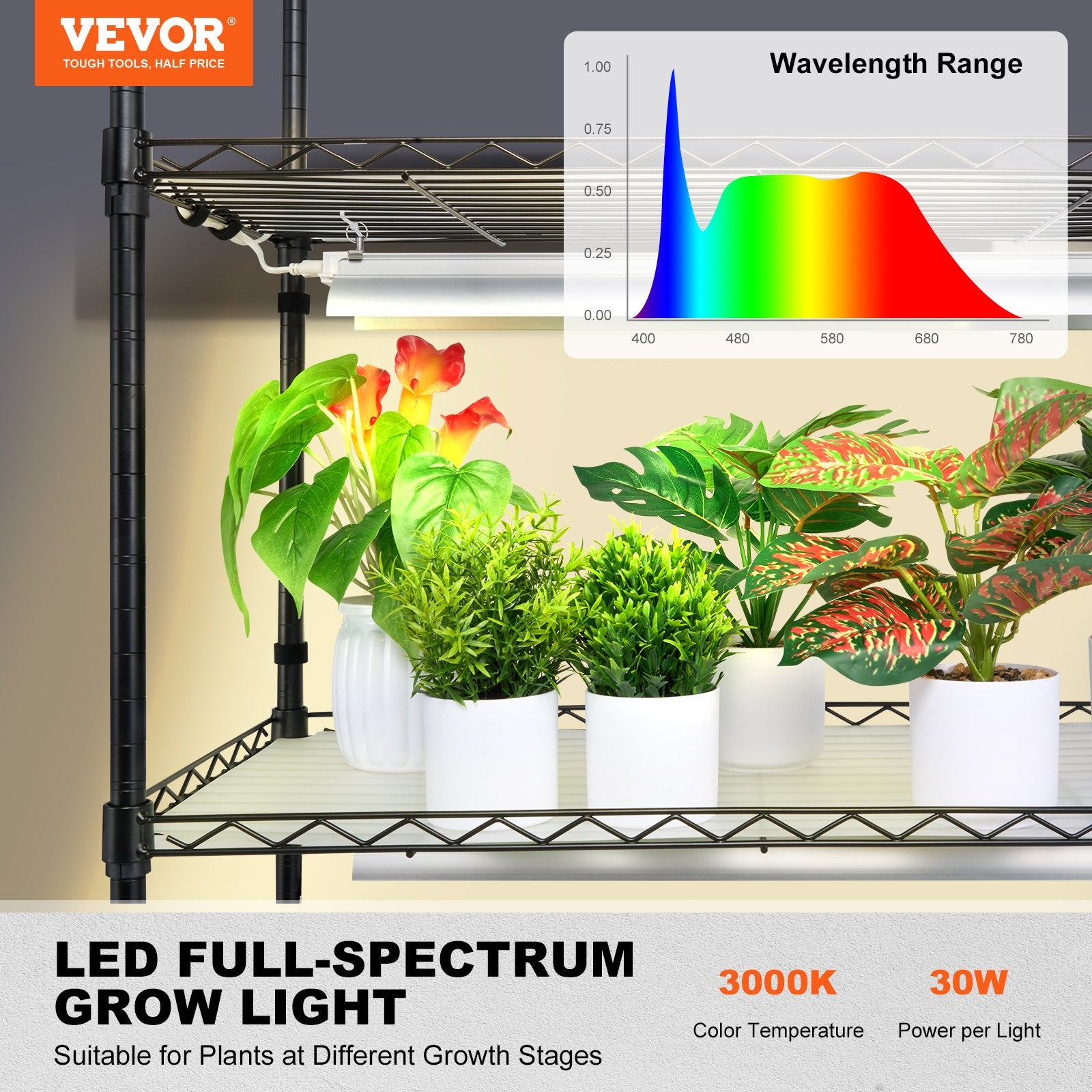 Plant Stand with Grow Lights 4 Tiers 180W 150 cm Tall Plant Grow Shelf