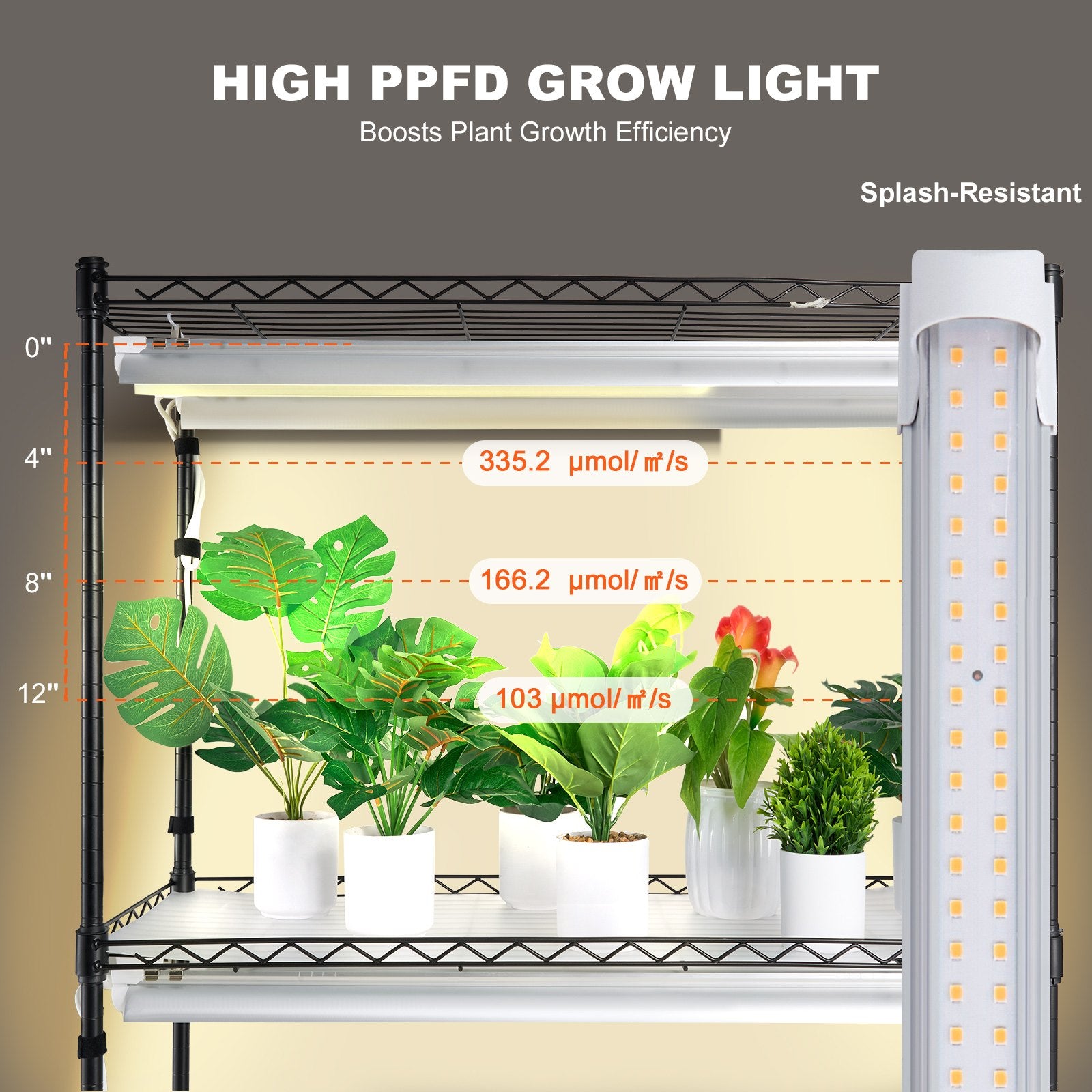 Plant Stand with Grow Lights 4 Tiers 180W 150 cm Tall Plant Grow Shelf