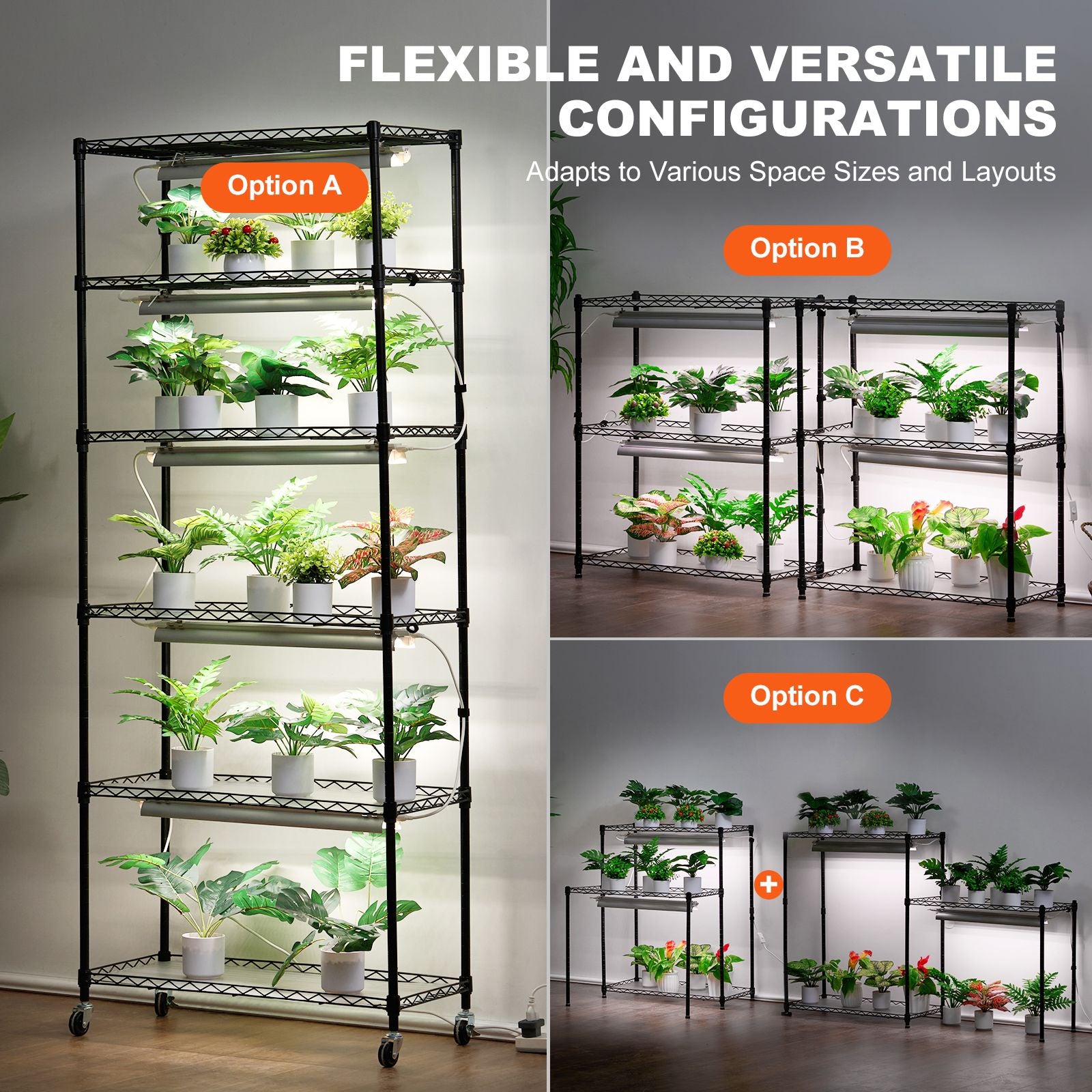DIY Plant Stand with Grow Lights 6 Tiers 192W 70.9