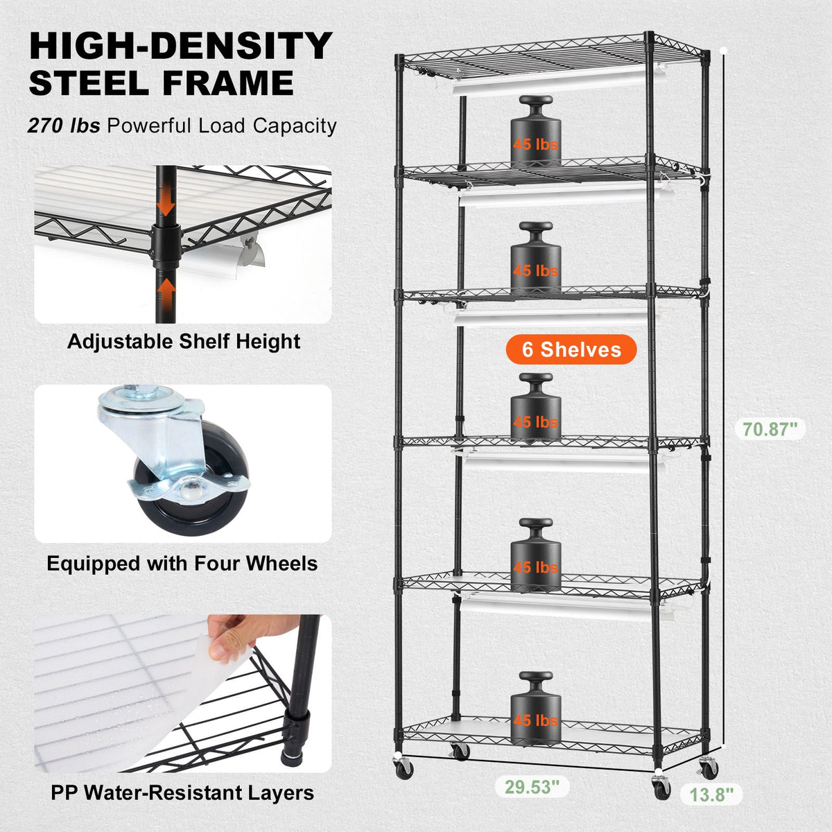 DIY Plant Stand with Grow Lights 6 Tiers 192W 70.9