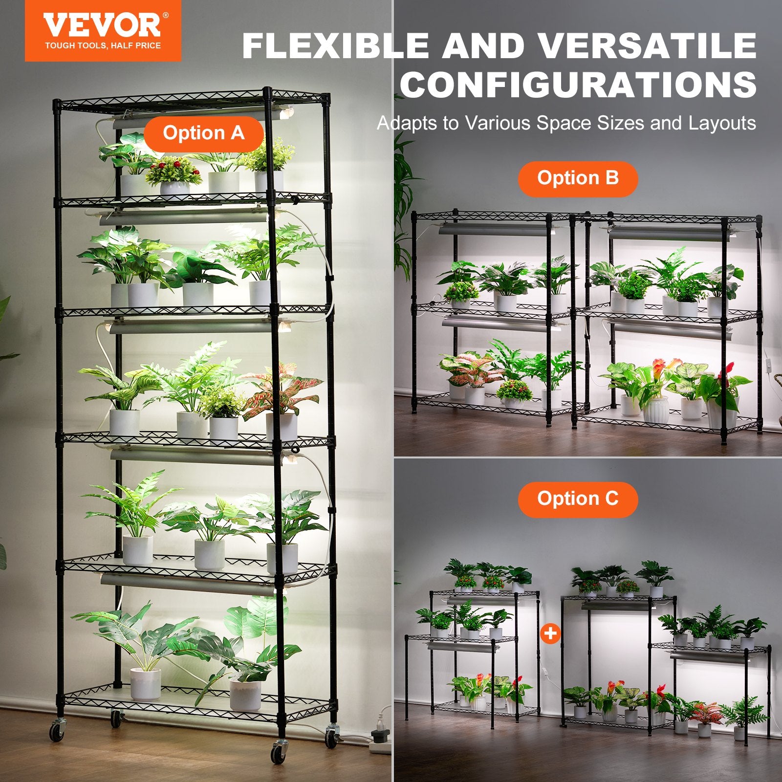 VEVOR DIY Plant Stand with Grow Lights 6 Tiers 192W 70.9