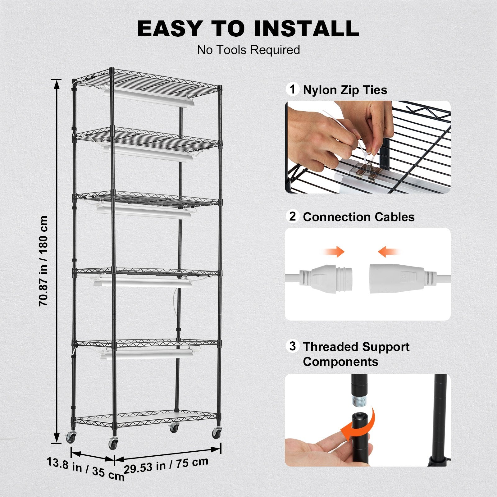 VEVOR DIY Plant Stand with Grow Lights 6 Tiers 192W 70.9