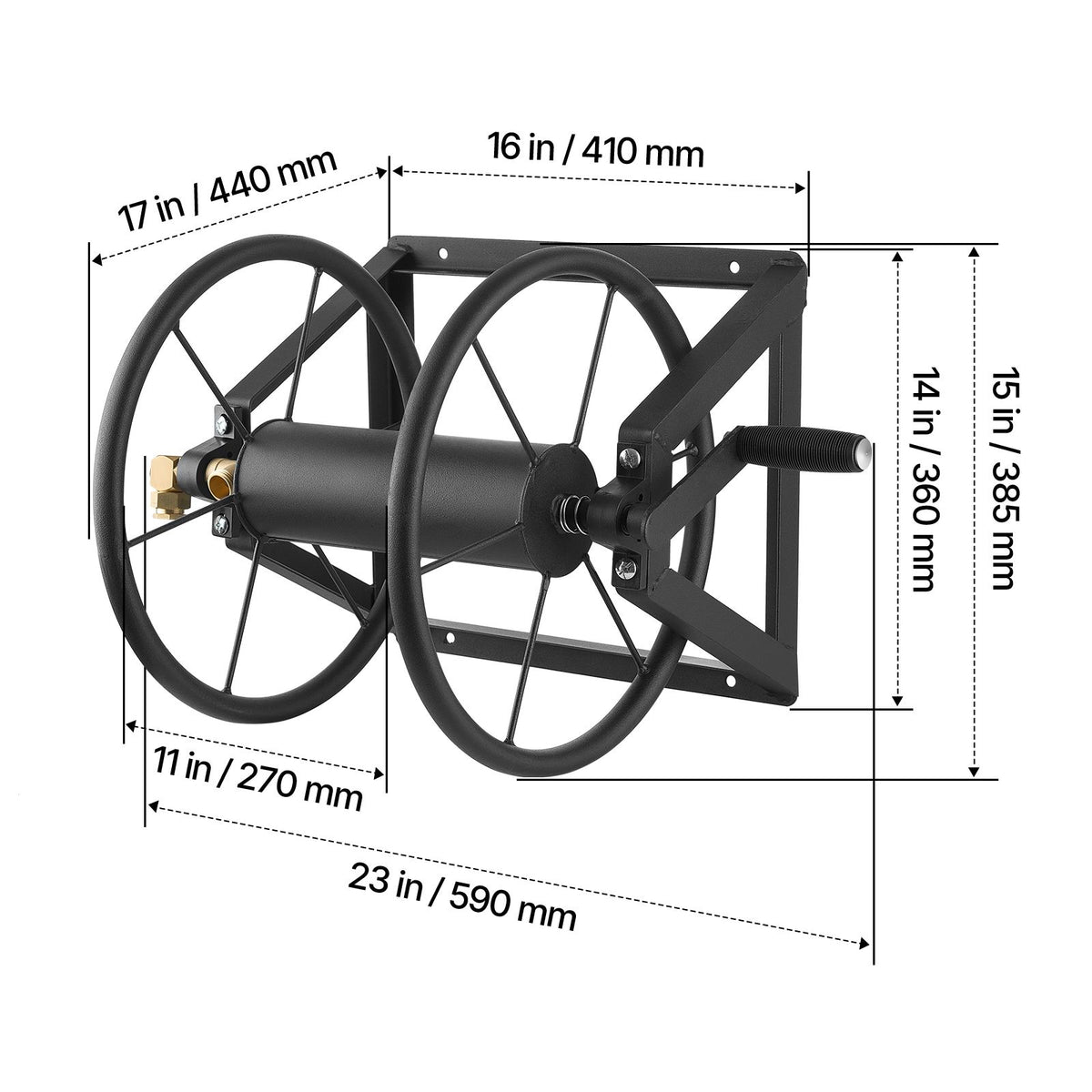 Wall Mounted Garden Hose Reel, Holds 60m 5/8