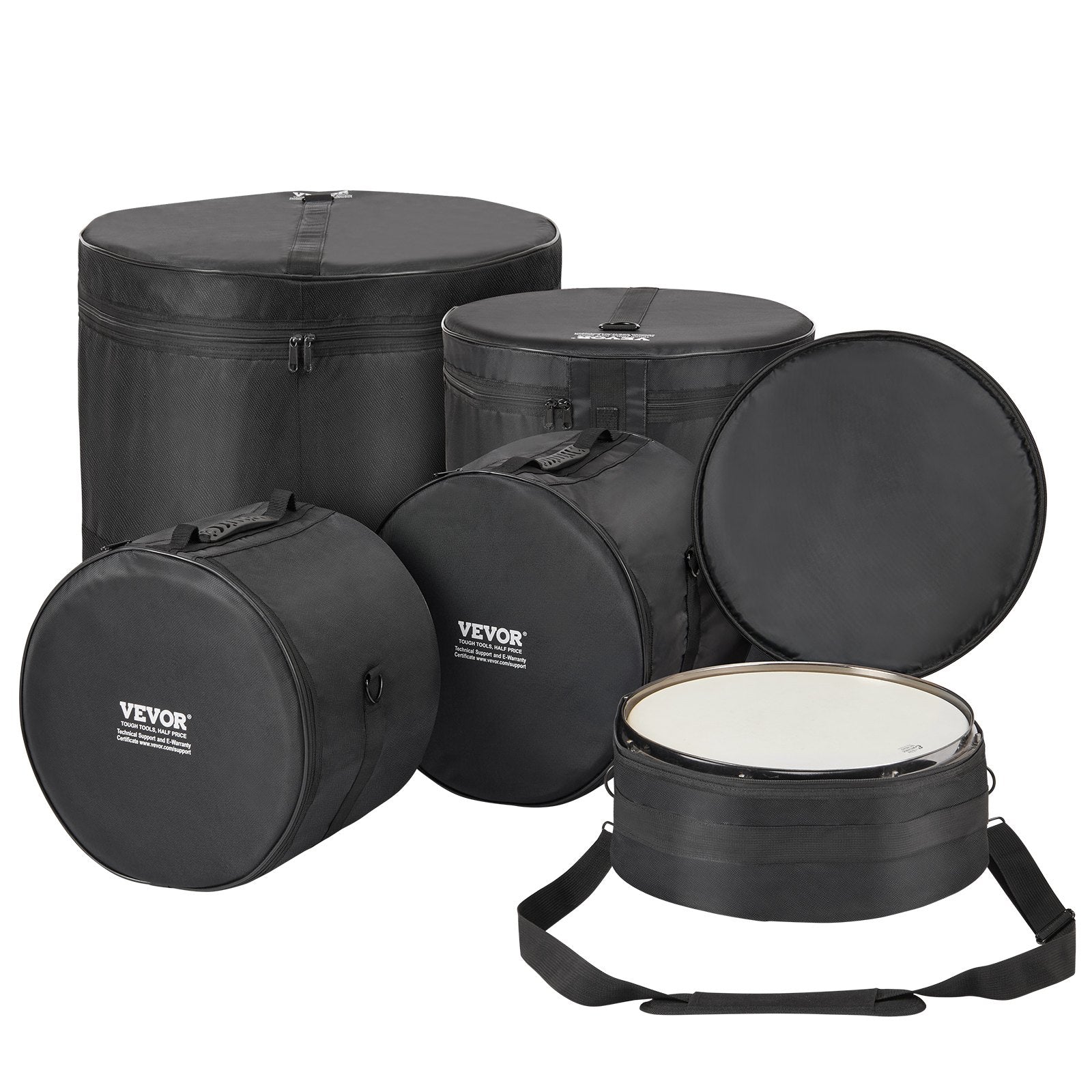 5-Piece Drum Bag Set, 1680D Oxford Fabric, Padded Drum Bags and Cases with 4.92 ft Detachable Shoulder Strap Carry Handles Foldable Design, for 55cm Kick 30cm Tom 33cm Tom 40cm Tom 35cm Snare