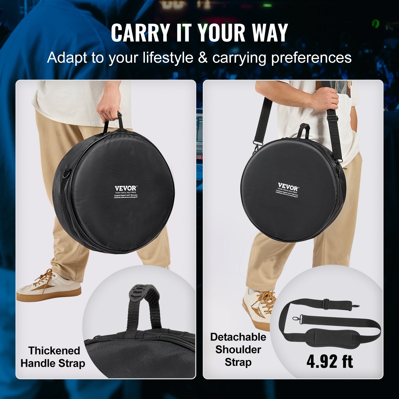 5-Piece Drum Bag Set, 1680D Oxford Fabric, Padded Drum Bags and Cases with 4.92 ft Detachable Shoulder Strap Carry Handles Foldable Design, for 55cm Kick 30cm Tom 33cm Tom 40cm Tom 35cm Snare