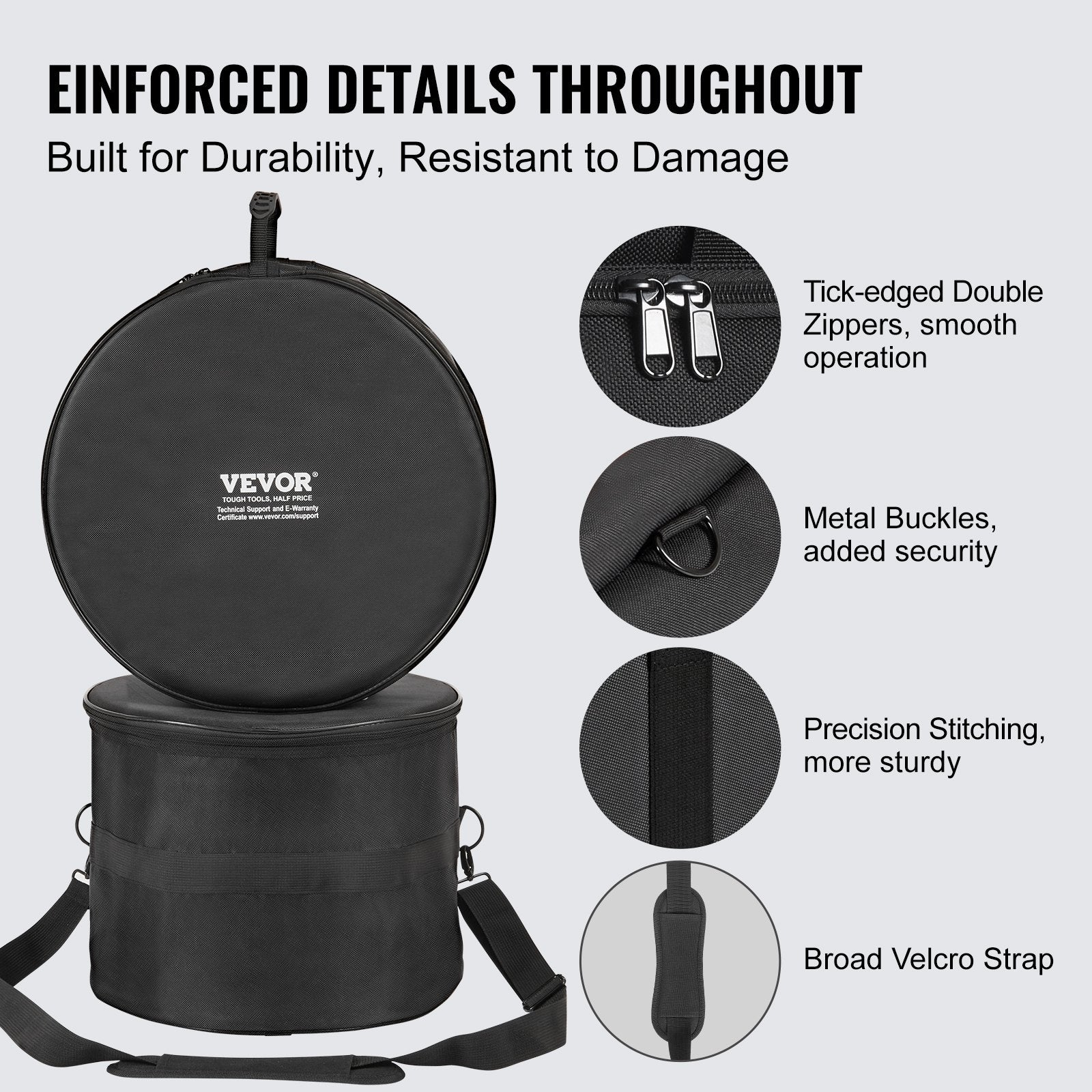 5-Piece Drum Bag Set, 1680D Oxford Fabric, Padded Drum Bags and Cases with 4.92 ft Detachable Shoulder Strap Carry Handles Foldable Design, for 55cm Kick 30cm Tom 33cm Tom 40cm Tom 35cm Snare