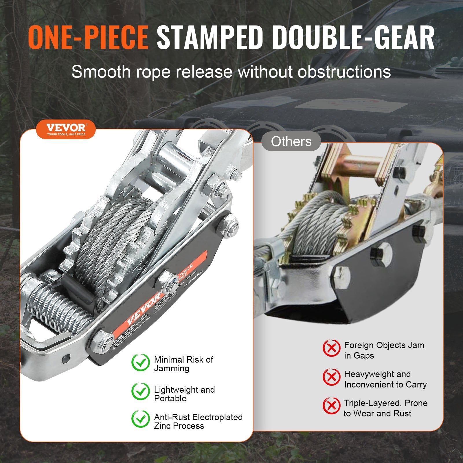 Come Along Winch, 5 Ton Max Pulling Capacity, 3.5 m Steel Cable, 3 Hooks, Heavy Duty Ratchet Power Puller Tool with Dual Gears, Automotive Hoist Cable Puller Ideal for Vehicle Rescue