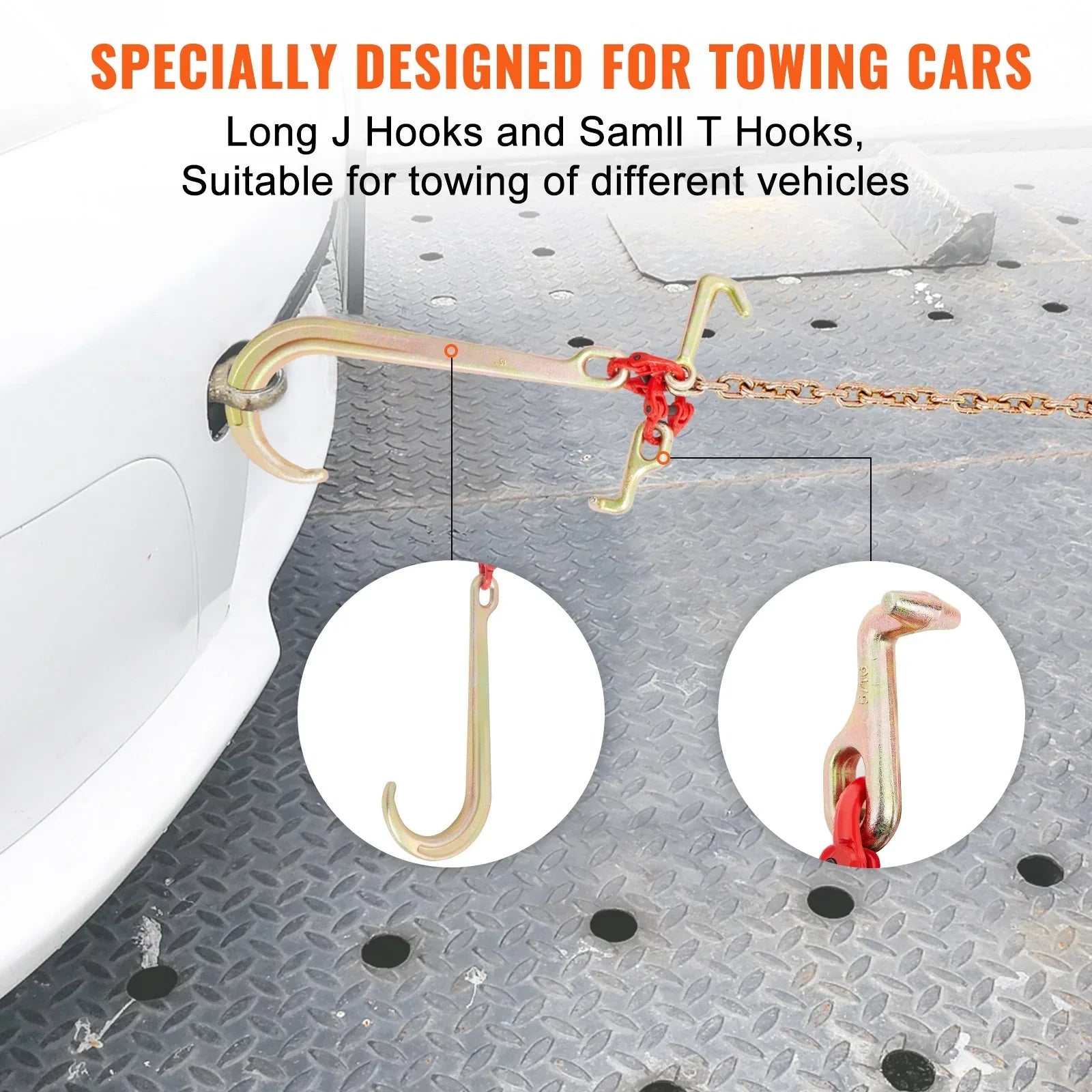 V-Chain Bridle, 4364 kg Working Load Limit, 8 x 914.4 mm G80 Tow Chain with RTJ Cluster Hooks, DOT Certified, Galvanized Coating Manganese Steel & D-Shackle, for Lifting & Moving Activities