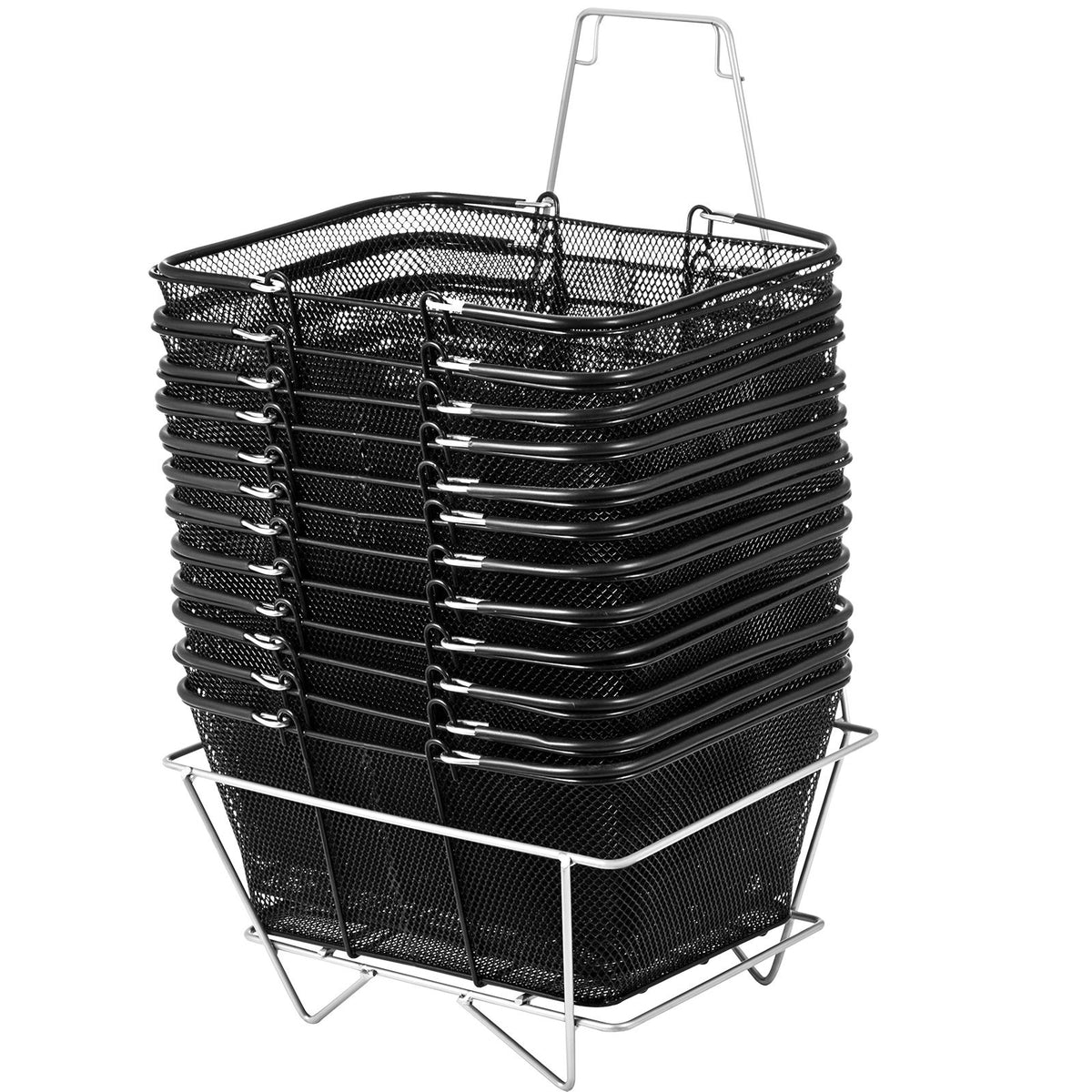 12PCS Black Metal Shopping Baskets with Handles Retail Grocery Store Set