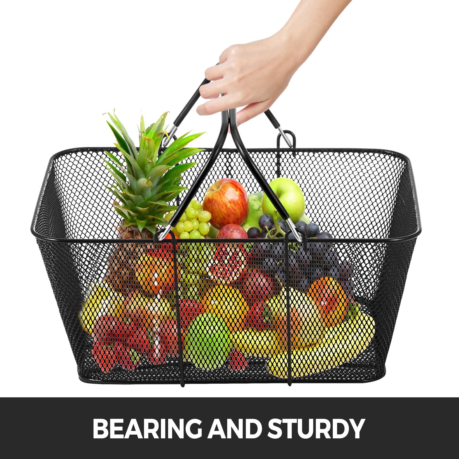12PCS Black Metal Shopping Baskets with Handles Retail Grocery Store Set