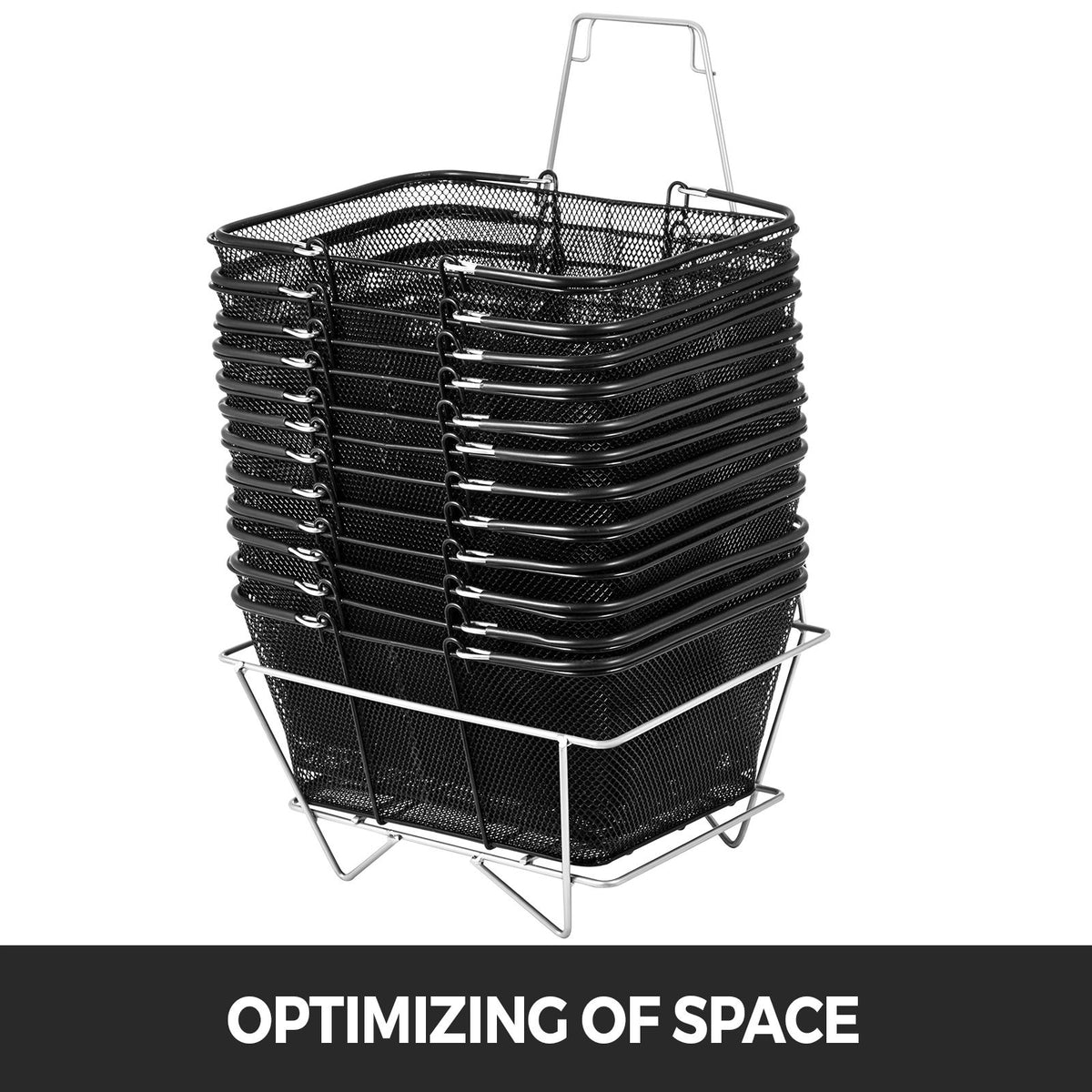 12PCS Black Metal Shopping Baskets with Handles Retail Grocery Store Set