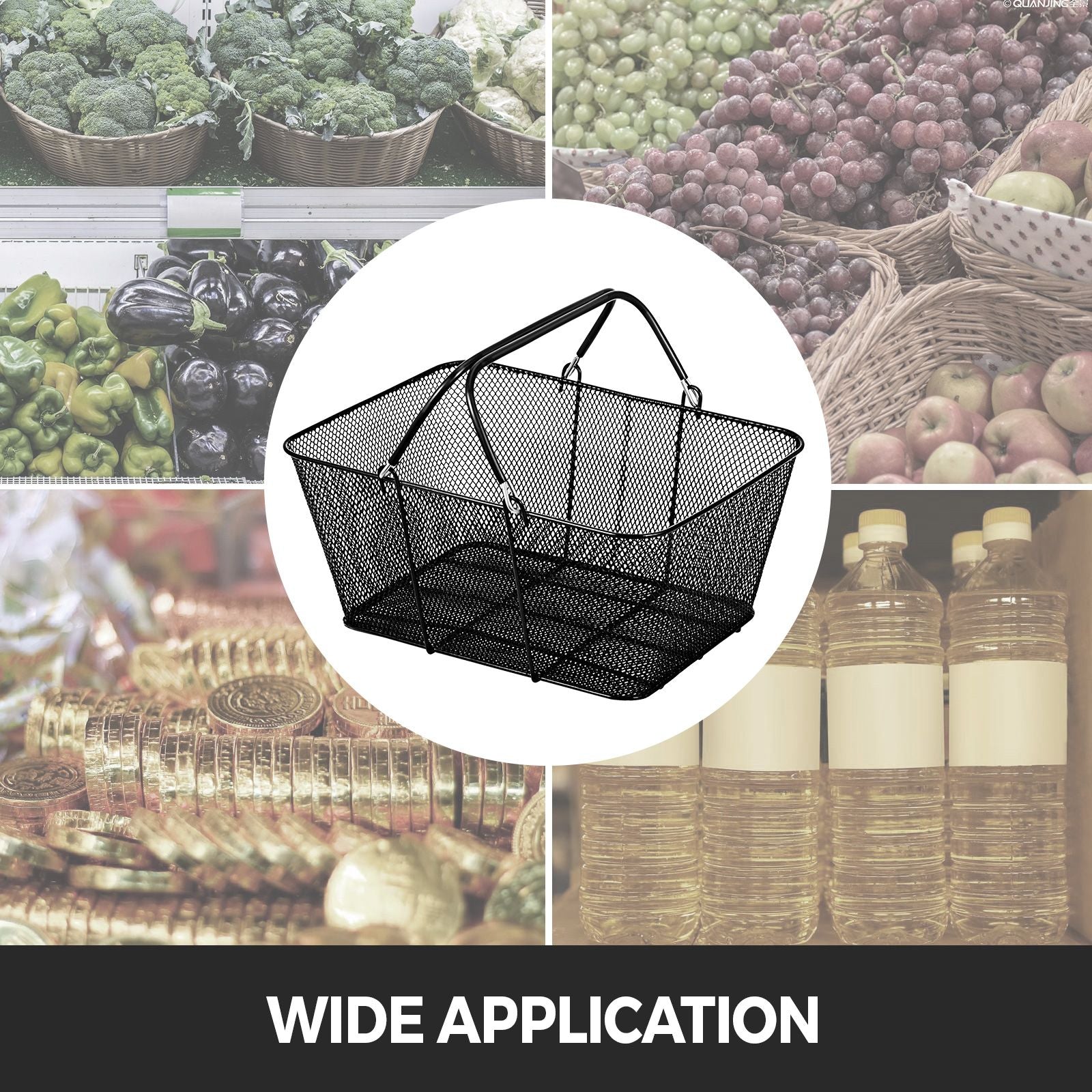 12PCS Black Metal Shopping Baskets with Handles Retail Grocery Store Set