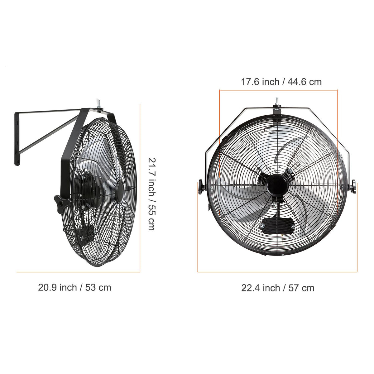 Industrial Wall Mount Fan Waterproof Metal Fan 17.6'' 3 Speed Airflow