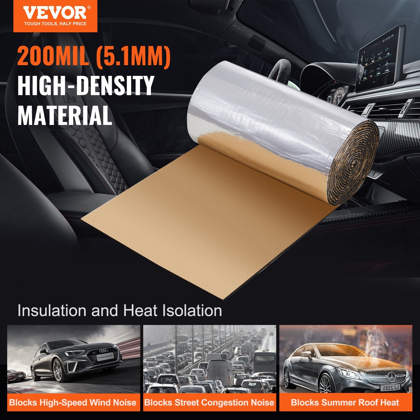 Car Sound Deadening Mat, 200 mil 3.3sq.m Automotive Sound Deadener, High Density Foam Sound Deadener Material & Heat Barrier, Double Layer Waterproof Structure Acoustic Insulation Mat