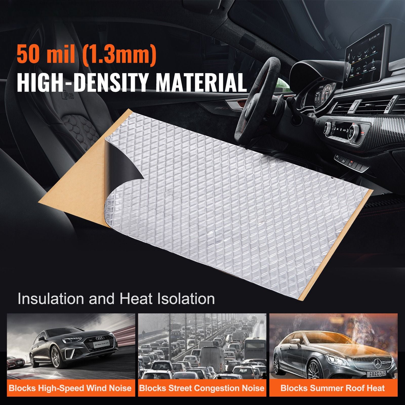 Car Sound Deadening Mat, 50 mil 4.8sq.m Car Sound Dampening Material, Butyl Automotive Sound Deadener, Noise Insulation and Vibration Dampening Material for Car