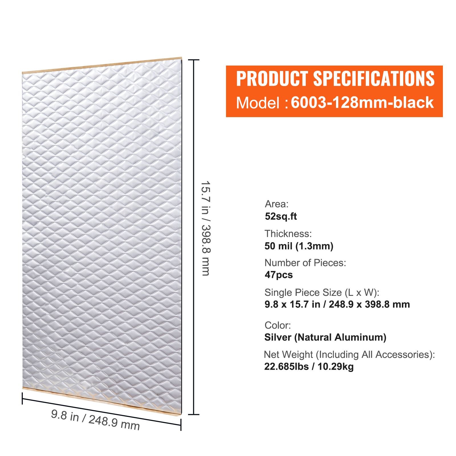Car Sound Deadening Mat, 50 mil 4.8sq.m Car Sound Dampening Material, Butyl Automotive Sound Deadener, Noise Insulation and Vibration Dampening Material for Car