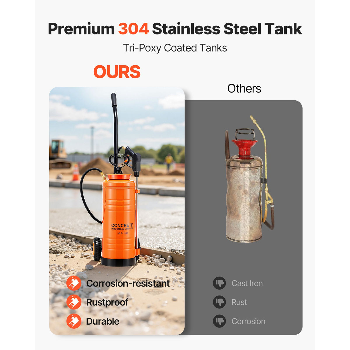 14L Stainless Steel Concrete Sprayer with Wheels Cart Heavy Duty Pump