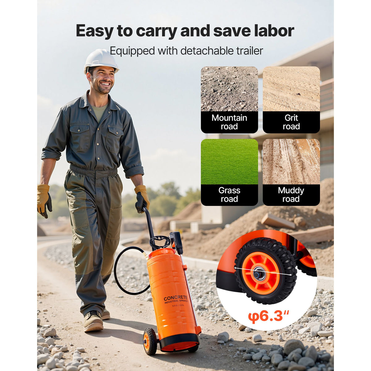 14L Stainless Steel Concrete Sprayer with Wheels Cart Heavy Duty Pump