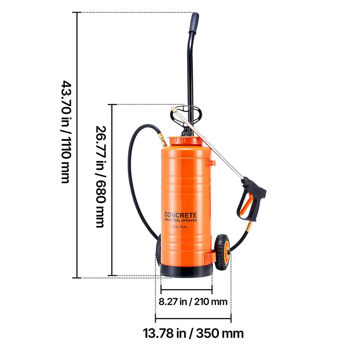 14L Stainless Steel Concrete Sprayer with Wheels Cart Heavy Duty Pump