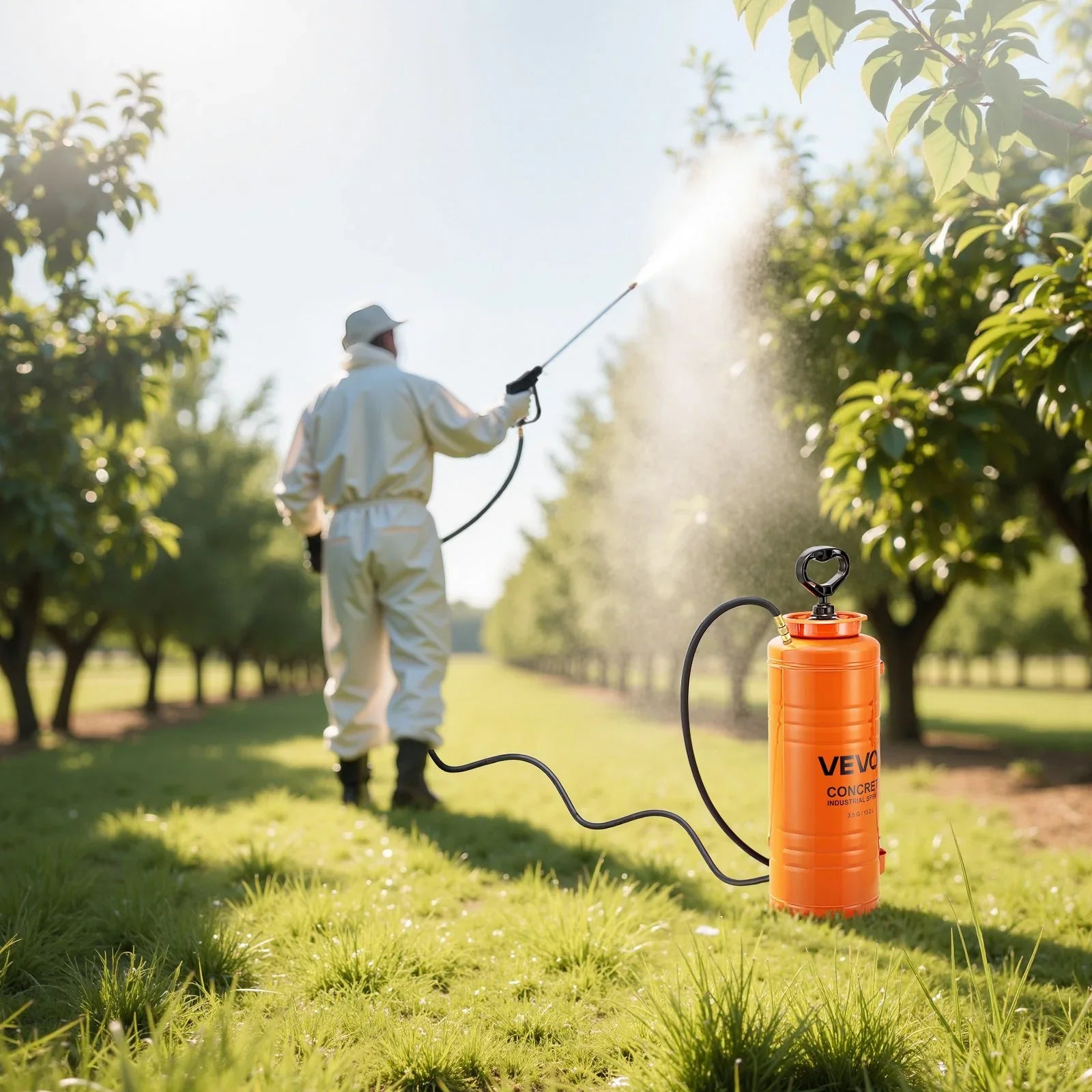 Industrial Concrete Sprayer, 14L Stainless Steel Sprayer, Heavy Duty Tri-Poxy Pump Sprayers, 52cm Wand with Ergonomic Gun Handle, 1.2m & 3m Hoses, 2 Brass Nozzles for Construction, Garden