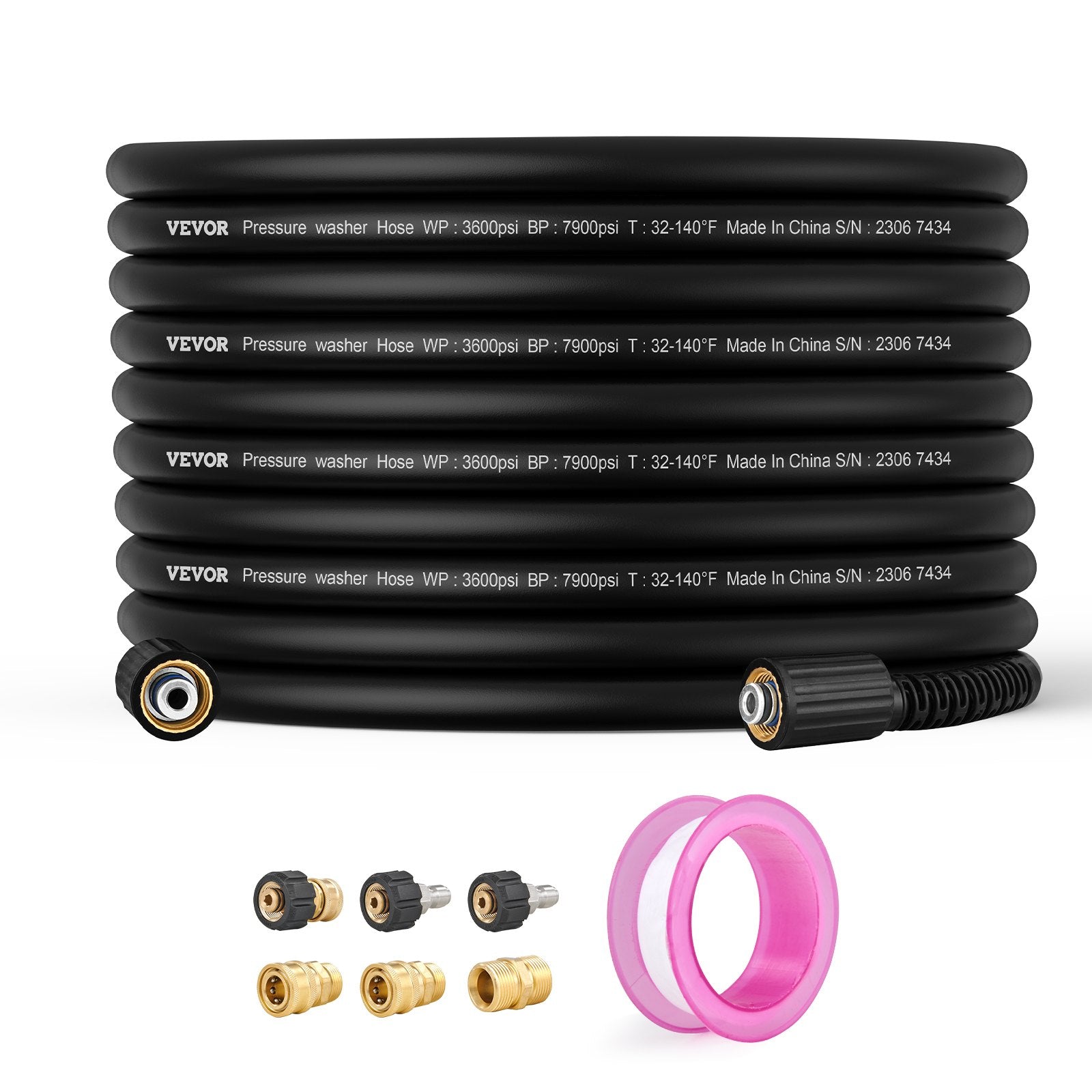 Pressure Washer Hose, 100FT, 1/4" Kink Free M22-14mm Brass Thread Replacement For Most Brand Pressure Washers, 3/4'' Bending Radius, 4200 PSI Heavy Duty Power Washer Extension Replacement Hose