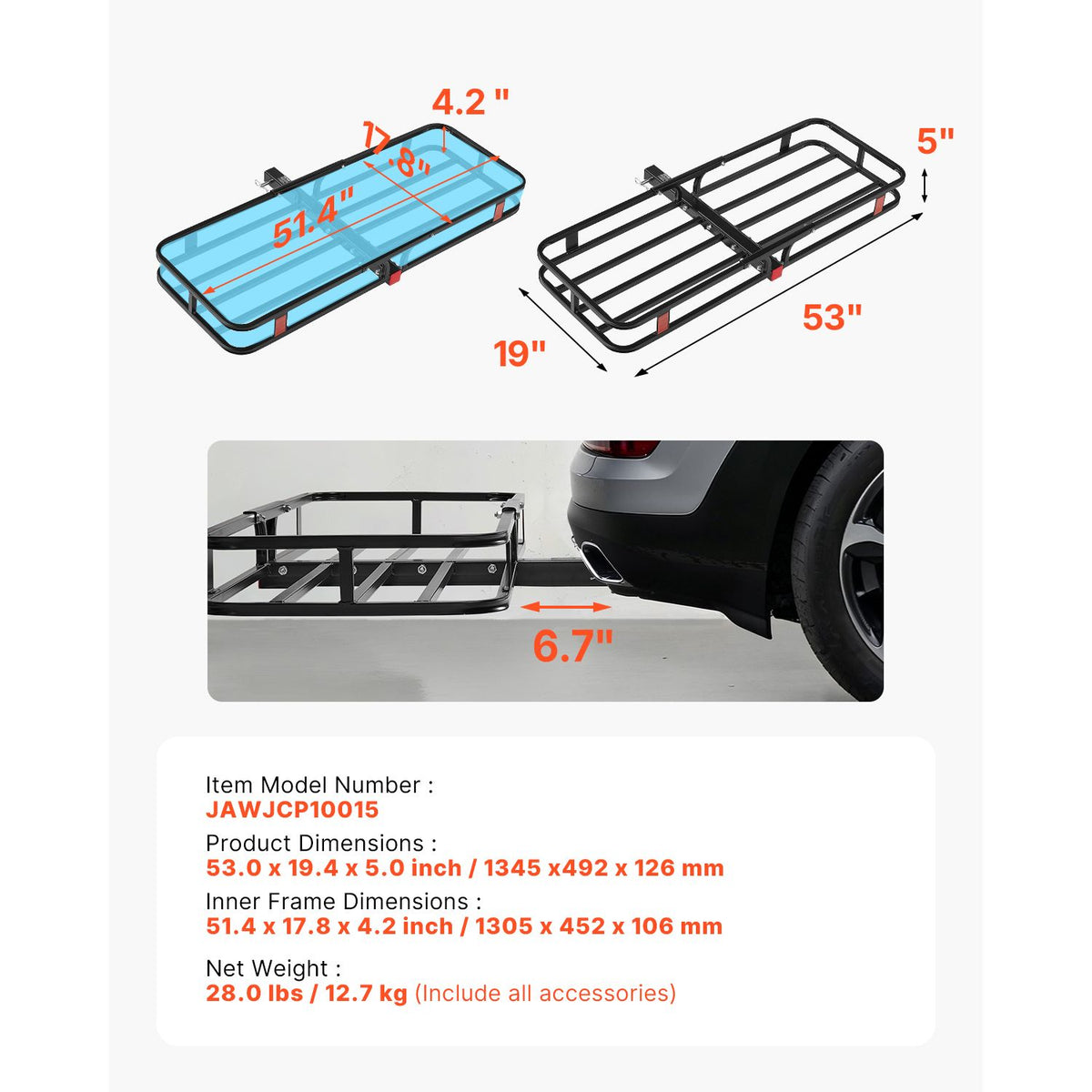 53in Hitch Cargo Carrier 500lbs Heavy Duty SUV Truck Luggage Rack Steel