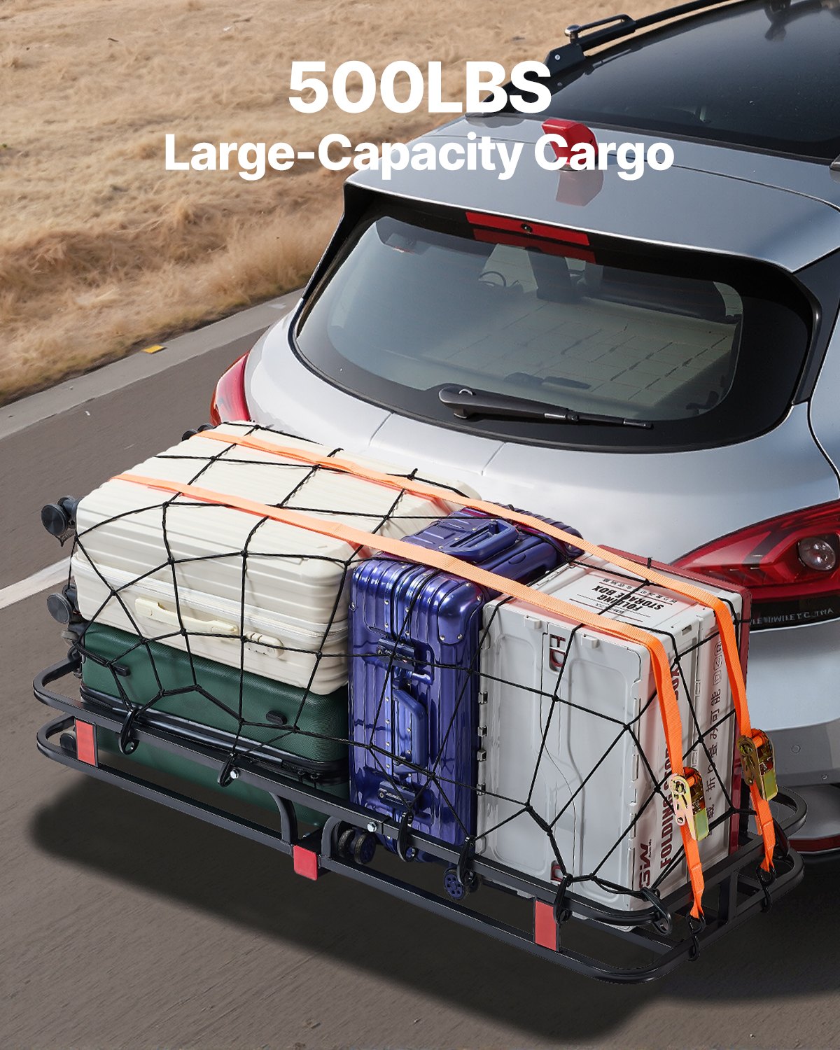53" x 19" x 5", Hitch Cargo Carrier, 500 lbs Capacity Hitch Cargo Carrier with Hitch Stabilizer & Ratchet Straps, Hitch Mount Cargo Carrier with Cargo Net with Hook, Fit for SUVs