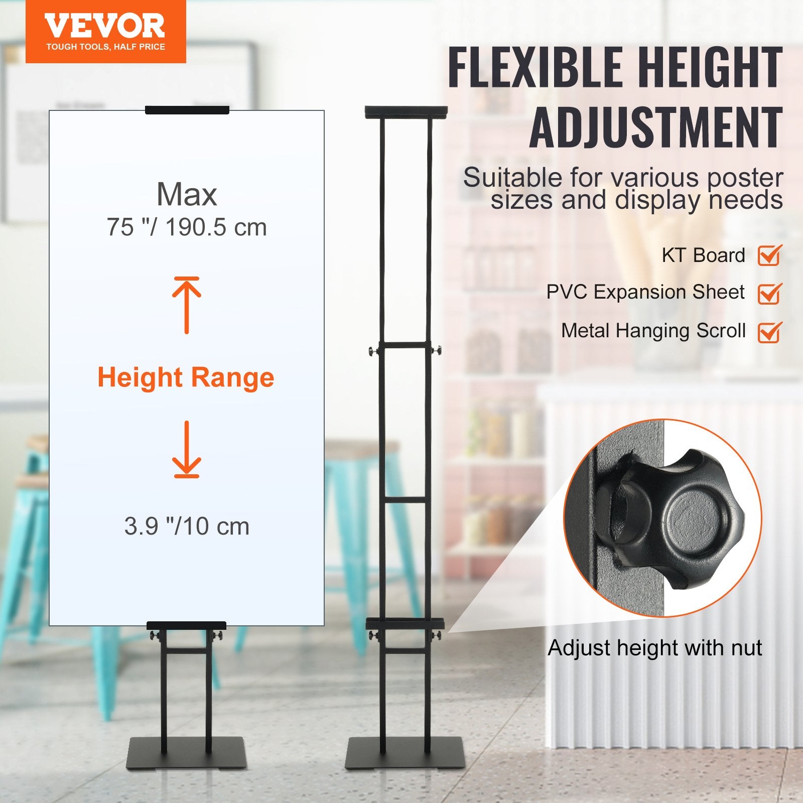 Poster Stand, Adjustable Height Up to 75