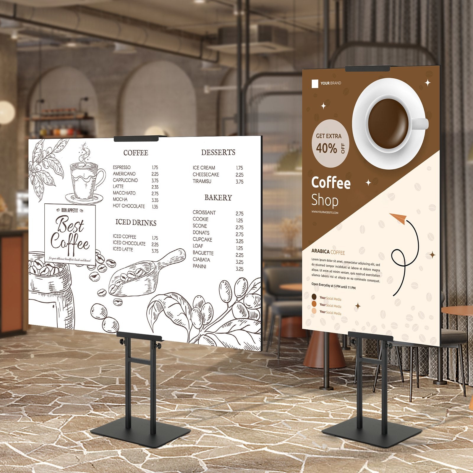 Poster Stand, Adjustable Height Up to 75