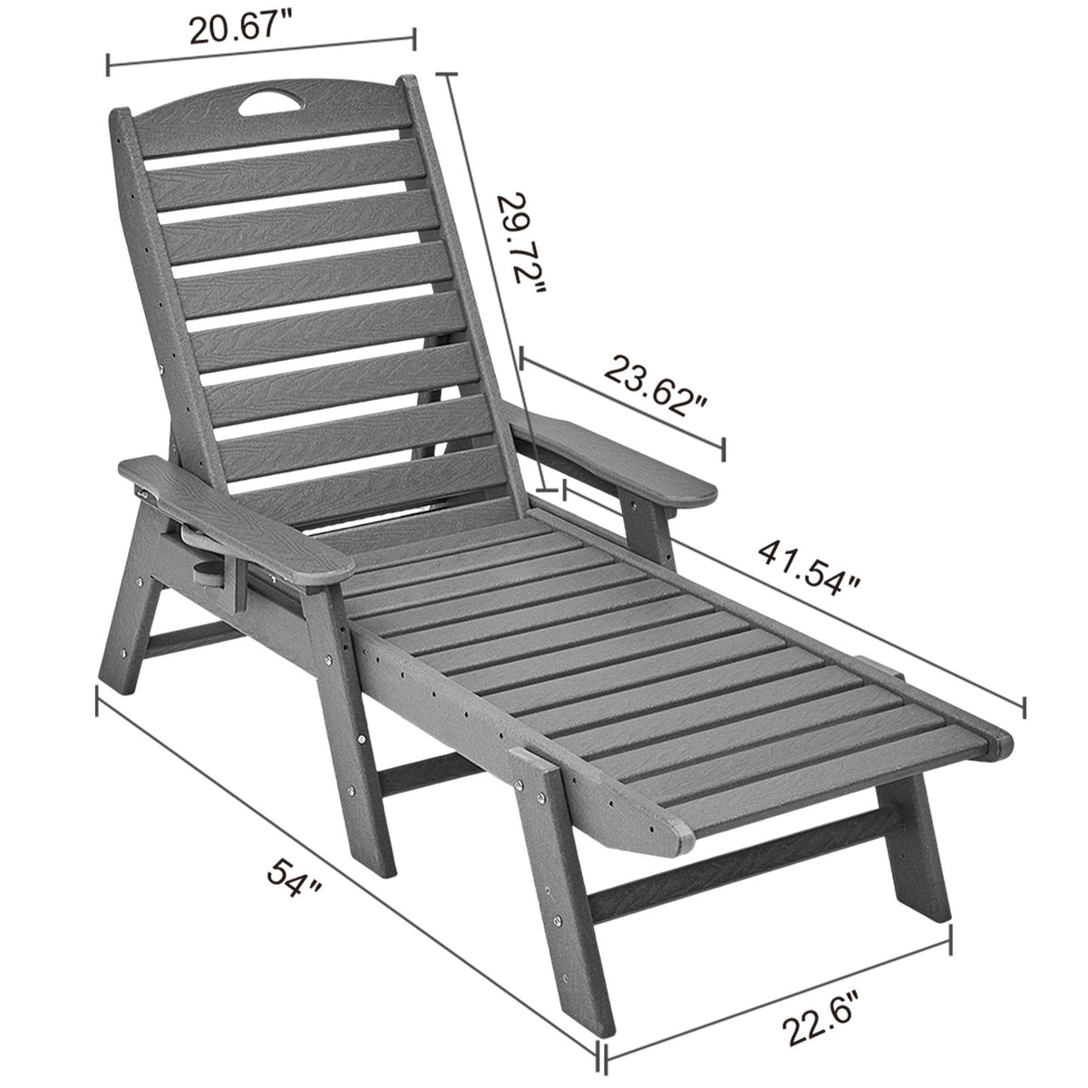 Outdoor Chaise Lounge Chair Grey 6-Position Reclining Patio Bench Seat