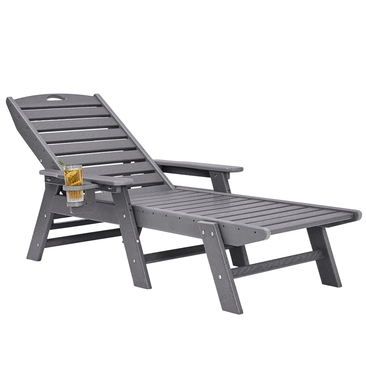 Outdoor Chaise Lounge Chair Grey 6-Position Reclining Patio Bench Seat