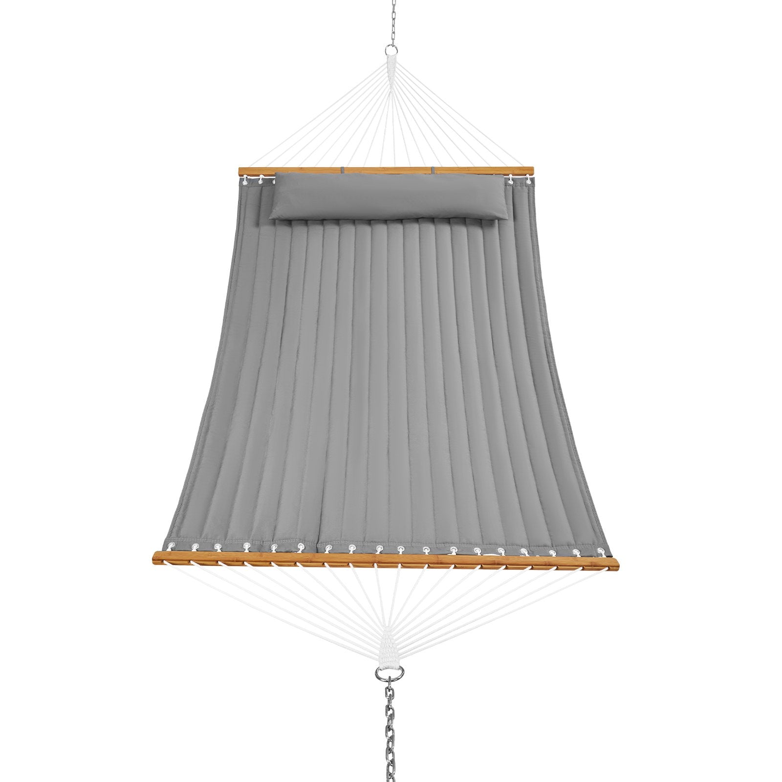 Double Quilted Fabric Hammock, 12 FT Double Hammock with Hardwood Spreader Bars, 2 Person Quilted Hammock with Detachable Pillow and Chains for Camping Outdoor Patio Yard Beach, 480 lbs Capacity