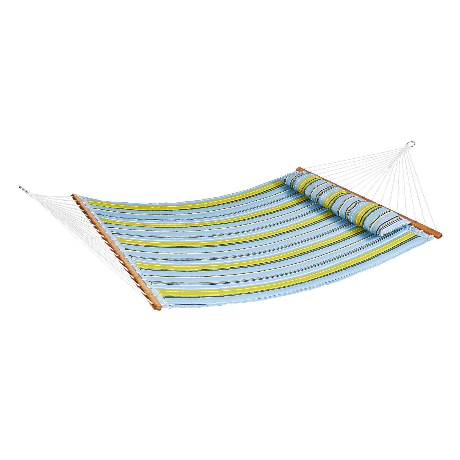 Double Quilted Fabric Hammock, 12 FT Double Hammock with Hardwood Spreader Bars, 2 Person Quilted Hammock with Detachable Pillow and Chains for Camping Outdoor Patio Yard Beach, 480 lbs Capacity