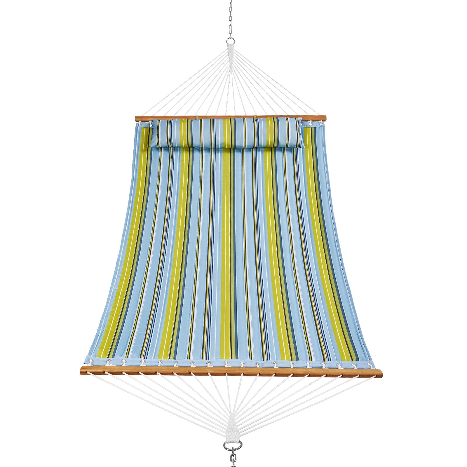 Double Quilted Fabric Hammock, 12 FT Double Hammock with Hardwood Spreader Bars, 2 Person Quilted Hammock with Detachable Pillow and Chains for Camping Outdoor Patio Yard Beach, 480 lbs Capacity