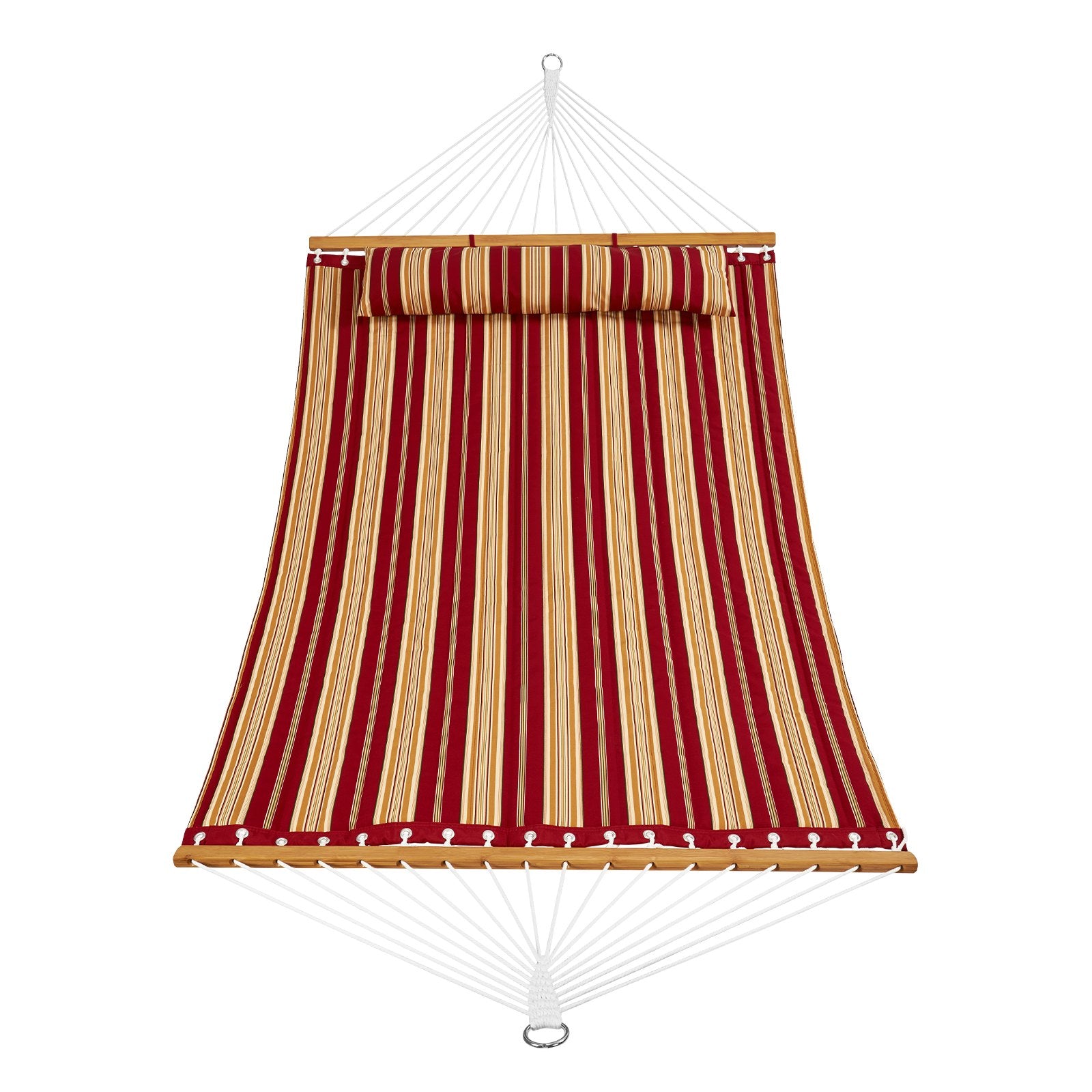 Double Quilted Fabric Hammock, 12 FT Double Hammock with Hardwood Spreader Bars, 2 Person Quilted Hammock with Detachable Pillow and Chains for Camping Outdoor Patio Yard Beach, 480 lbs Capacity